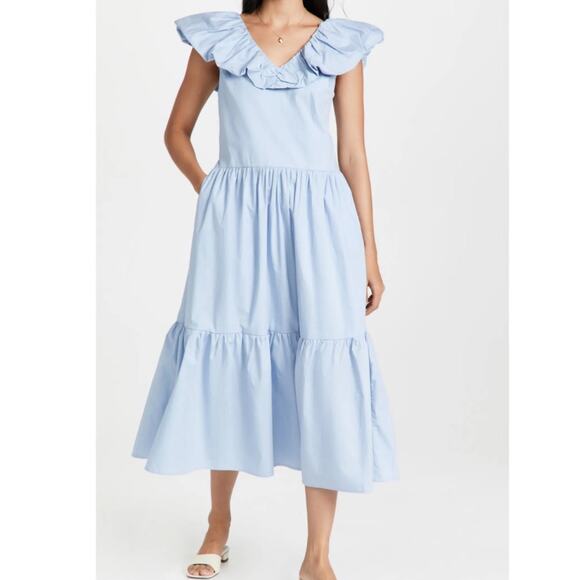 English Factory size medium blue & white striped midi dress - Picture 1 of 5